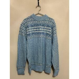 Vintage Blue Knit Sweater 1980's Jantzen Pullover Cable Knit